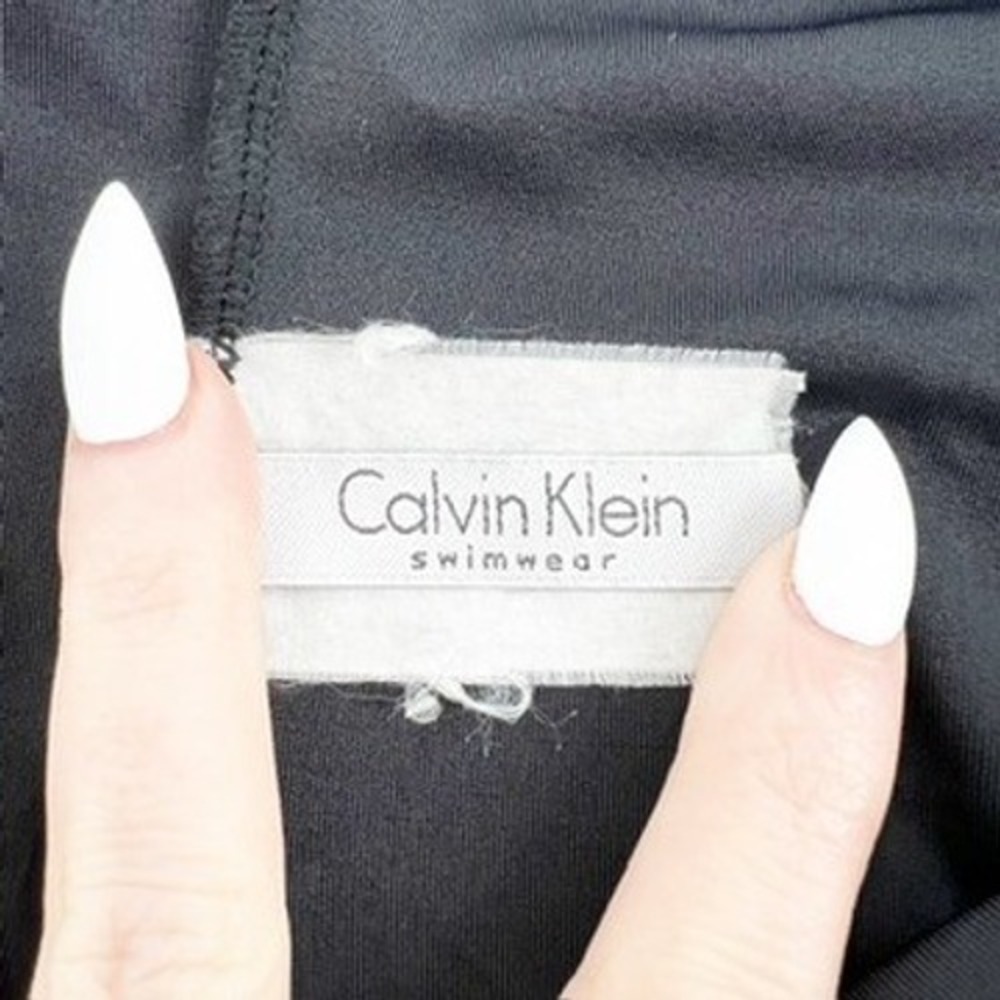 Calvin Klein Womens Black Halter Tankini Swim Top Solid V-Neck Adjustable Tie - Picture 4 of 4